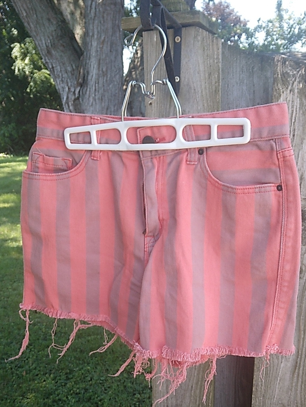 BDG Pink Striped Denim Cutoff Shorts